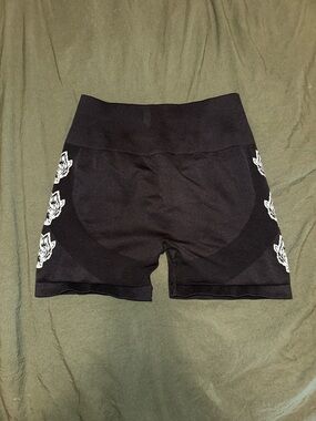 Darc Sport Black High-Waist Workout Shorts with White Wolf Side Prints